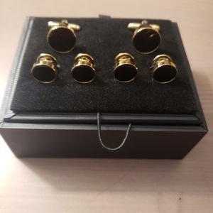 Mens black and gold cufflinks and studs